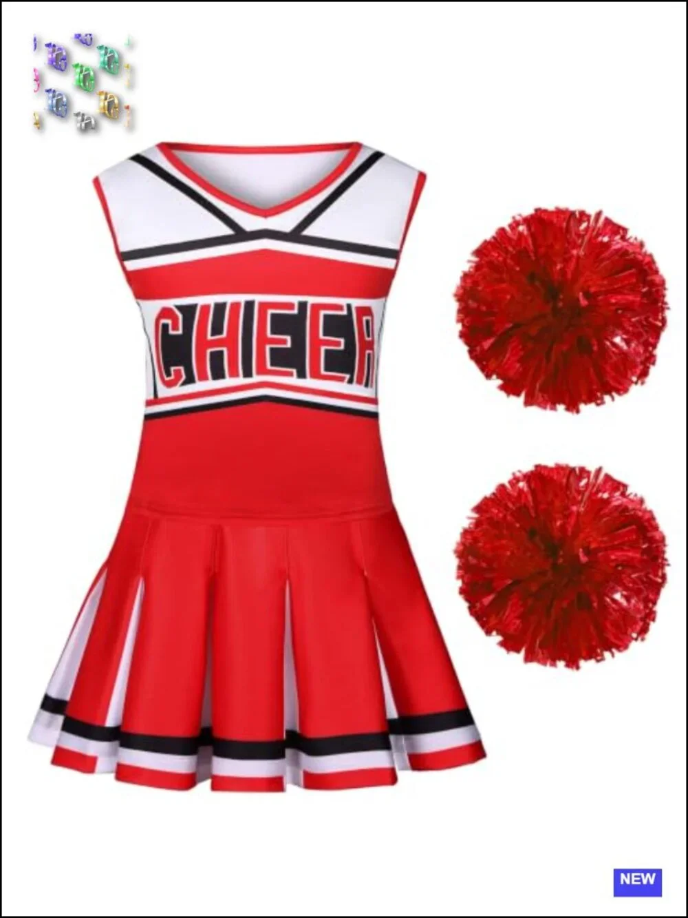 Girls Cheerleader Costume Outfit Dress Halloween Party Birthday Gift with Poms